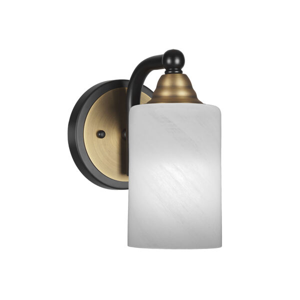 Paramount Matte Black and Brass One-Light 4-Inch Wall Sconce with White Marble Glass, image 1