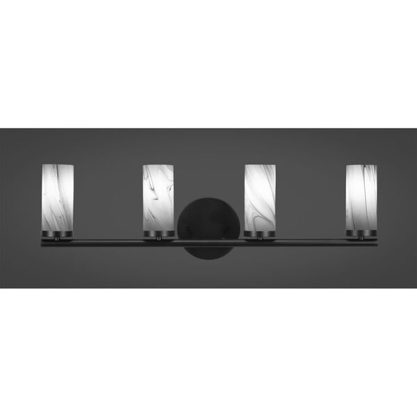 Trinity Matte Black Four-Light Bath Vanity with Onyx Swirl Glass, image 2
