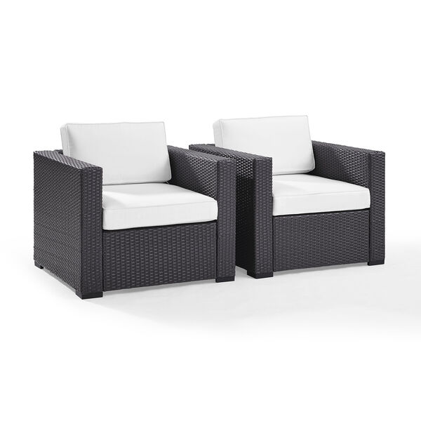Biscayne 2 Person Outdoor Wicker Seating Set in White - Two Outdoor Wicker Chairs, image 1
