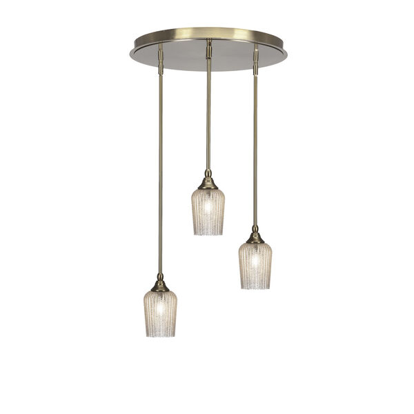 Empire New Age Brass Three-Light Cluster Pendalier with Five-Inch Silver Textured Glass, image 1