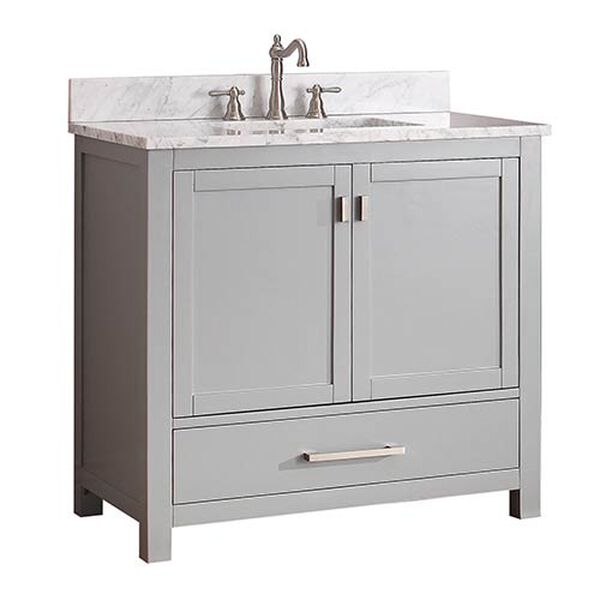 Modero Chilled Gray 36-Inch Vanity Combo with White Carrera Marble Top, image 2