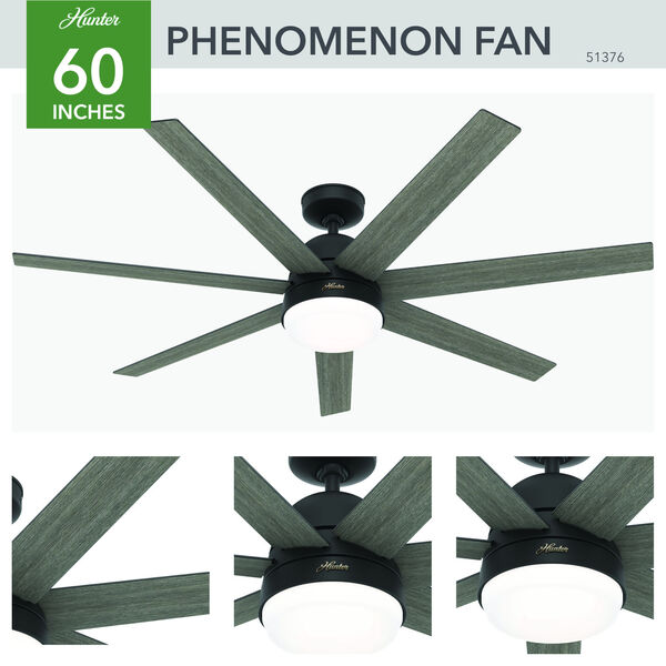 Phenomenon Matte Black 60-Inch Ceiling Fan with LED Light Kit and Wall Control, image 4