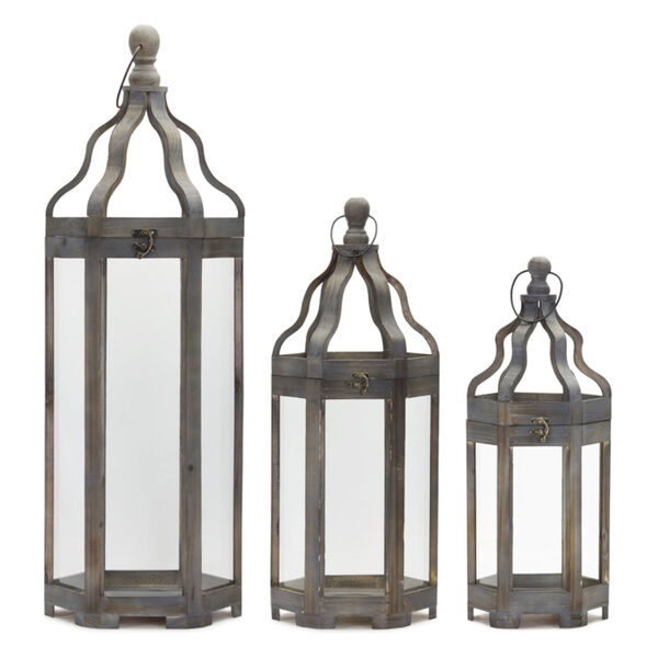 Gray and Brown 12-Inch Lantern, Set of 3, image 1