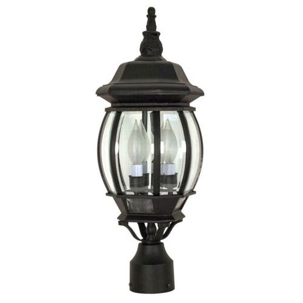 Central Park Textured Black Three-Light Outdoor Post Mount with Clear Beveled Glass Panels, image 1