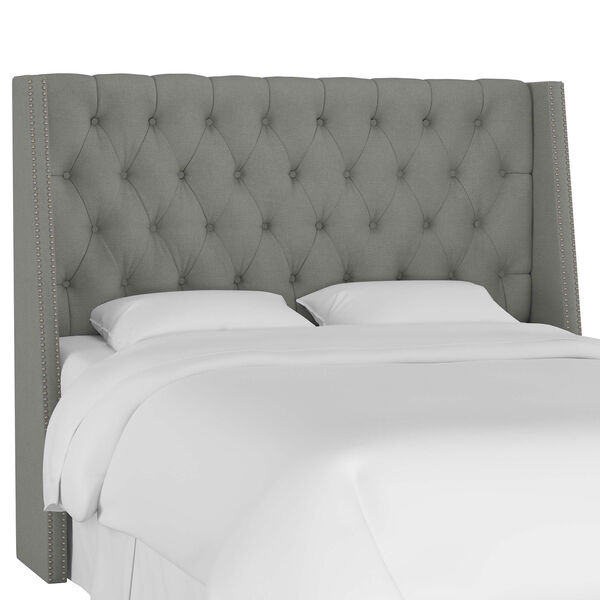 King Linen Gray 82-Inch Nail Button Tufted Wingback Headboard, image 1