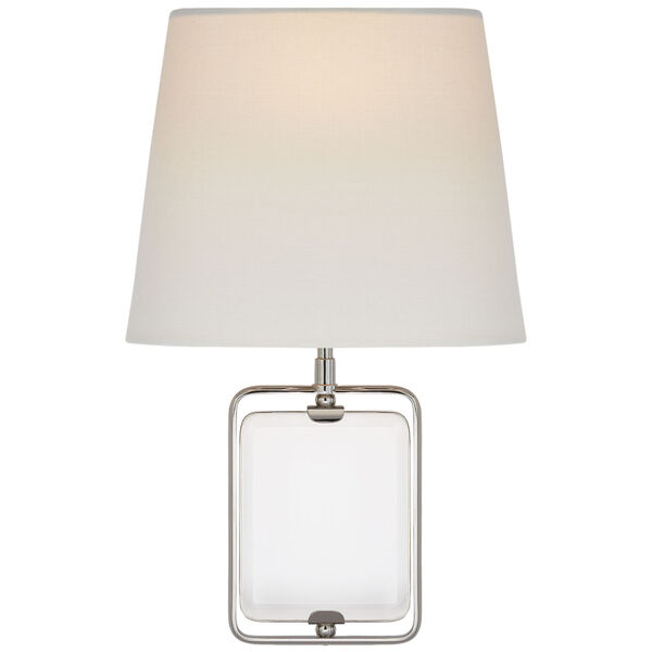 Henri Medium Framed Jewel Sconce in Crystal and Polished Nickel with Linen Shade by Suzanne Kasler, image 1