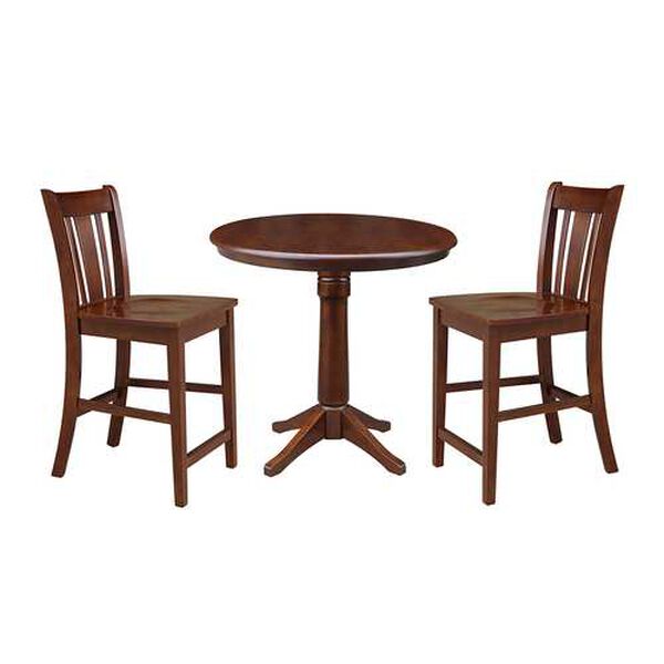 Espresso Round Top Pedestal Table with Counter Height Stools, 3-Piece, image 1