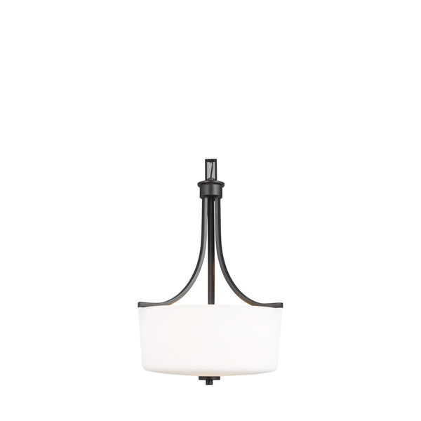 Kemal Midnight Black Three-Light Pendant with Etched White Inside Shade, image 1