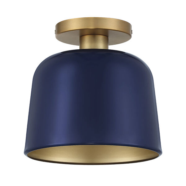 Chelsea Navy Blue and Natural Brass One-Light Semi-Flush Mount, image 2