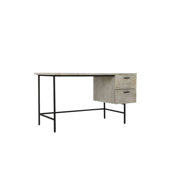 Avery Ash White and Textured Black Industrial Two Drawer Desk, image 1