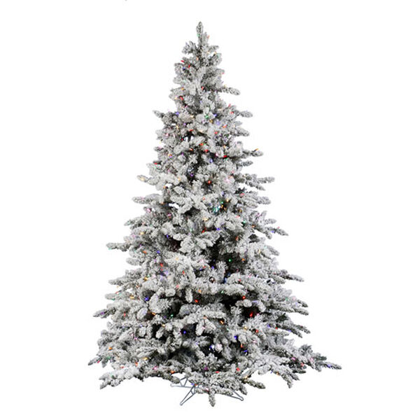 Flocked White on Green Utica Fir Christmas Tree 6.5-foot w/LED lights, image 1