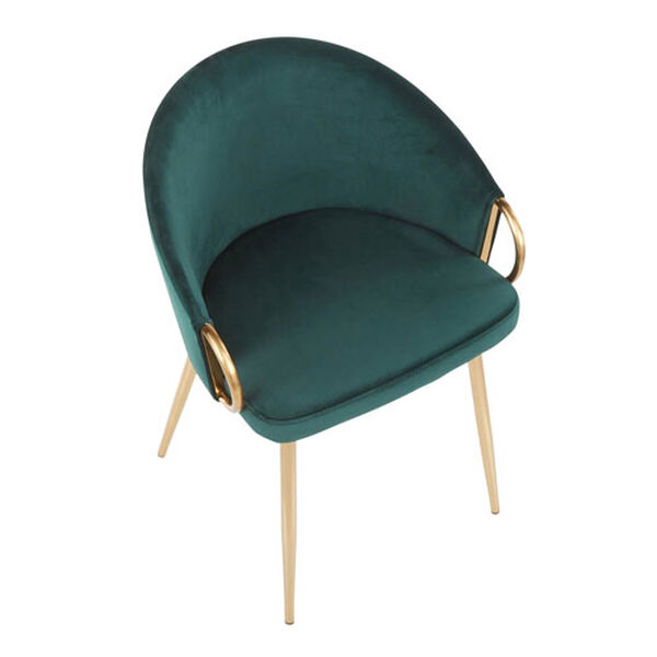 Claire Gold and Emerald Green Velvet Rounded Low Backrest Chair, image 5