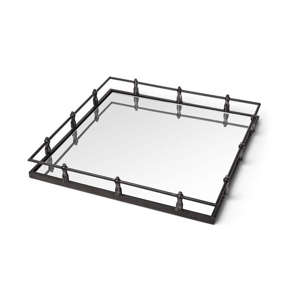 Christa Black Metal Mirrored Base Square Tray, image 1