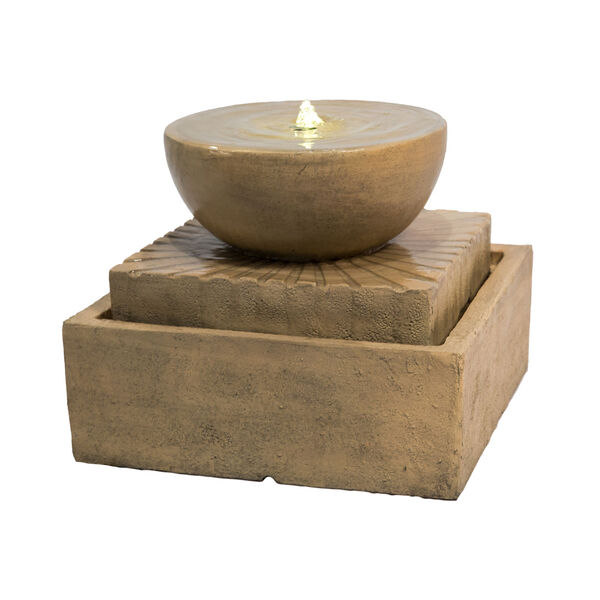 Light Brown Outdoor Basin Two - Tier Fountain with LED Light, image 1