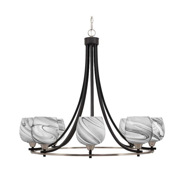 Paramount Matte Black Brushed Nickel Eight-Light Chandelier with Onyx Swirl Glass, image 1