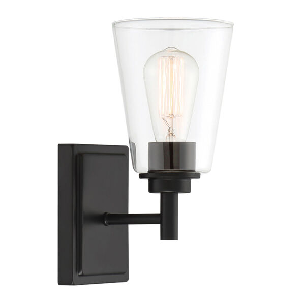 Westin Matte Black One-Light Wall Sconce with Clear Glass, image 1