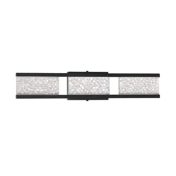 Callavio Black 8-Inch Three-Light LED Bath Vanity with Frosted Icelandic Rock Glass, image 2