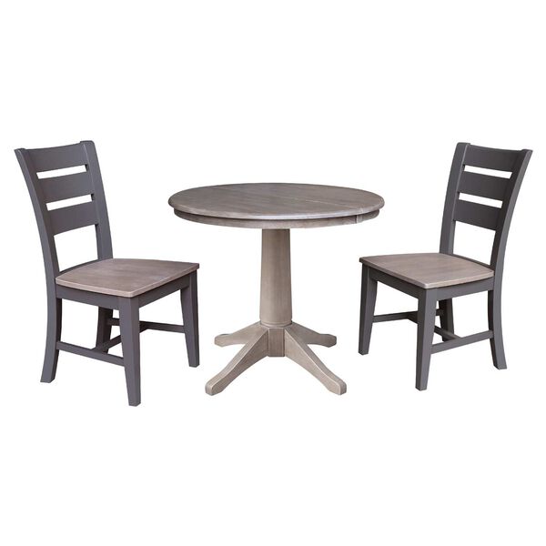 Parawood I Washed Gray Clay Taupe 36-Inch  Round Extension Dining Table with Two Chairs, image 1