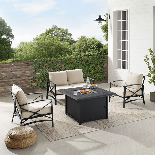 Kaplan Oatmeal and Oil Rubbed Bronze Outdoor Conversation Set with Fire Table, 4 Piece, image 3