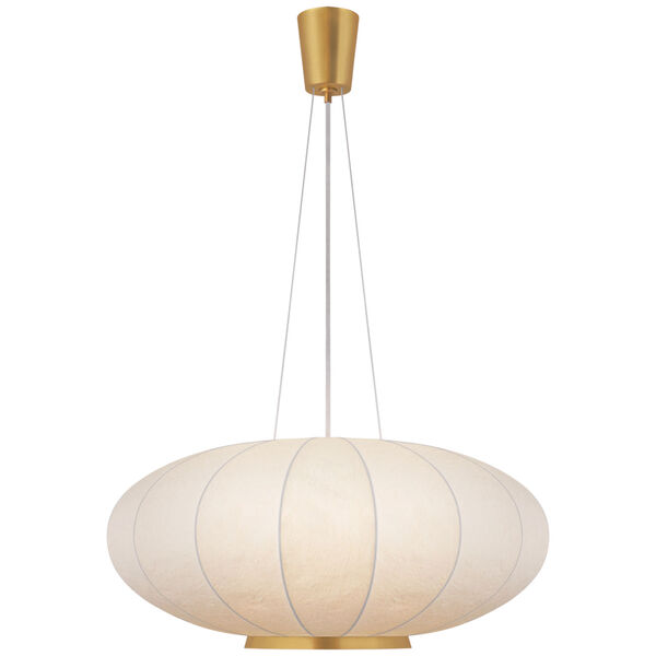 Paper Moon Large Hanging Shade in Soft Brass with Rice Paper Shade by Barbara Barry, image 1