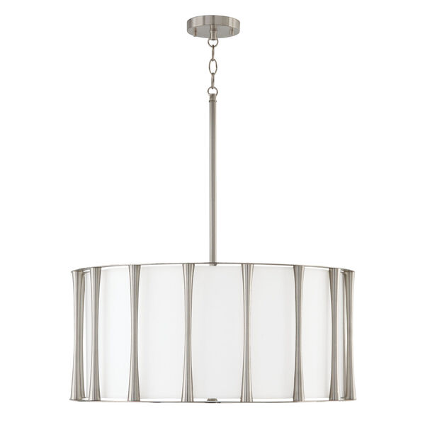 Bodie Brushed Nickel Four-Light Pendant with Handcrafted Mango Wood and Rattan, image 1
