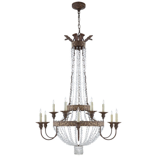 Lyon Large Chandelier in Antique Gild and Polychrome with Crystal by Niermann Weeks, image 1