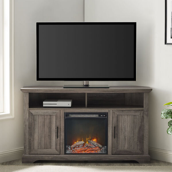 Columbus Grey Wash Fireplace Corner TV Stand, image 3