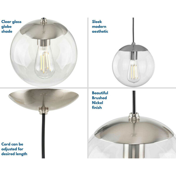 P500309-009: Atwell Brushed Nickel One-Light Mini Pendant with Clear Glass, image 3