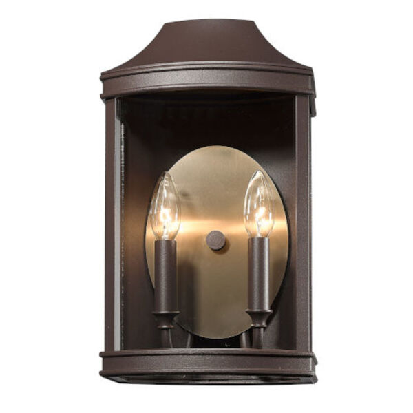 Lincoln Textured Bronze Two-Light Outdoor Wall Sconce with Brushed Champagne Bronze and Clear Glass Shade, image 3