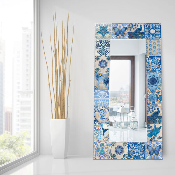 Blue and White 72 x 36-Inch Rectangular Beveled Floor Mirror, image 3