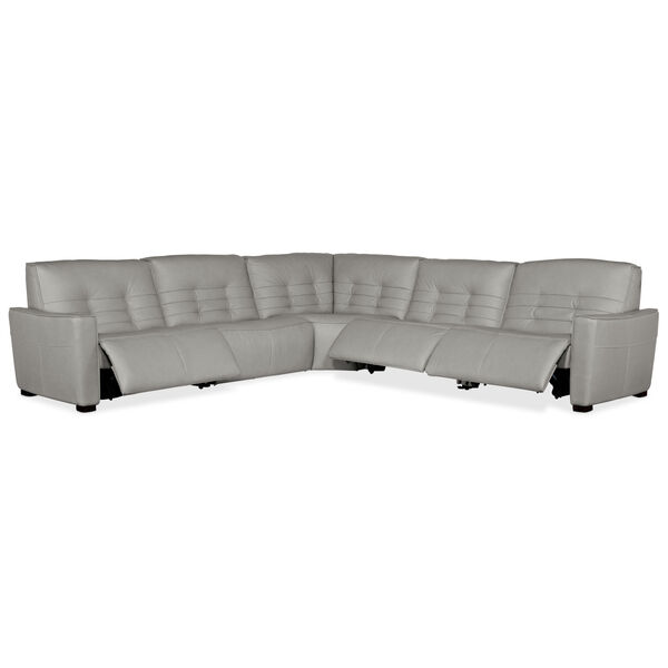 Reaux Gray Leather Five-Piece Power Recline Sectional with Three Power Recliner Sections, image 3