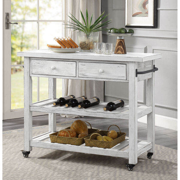 Orchard Park Two Drawer Kitchen Cart in White, image 2