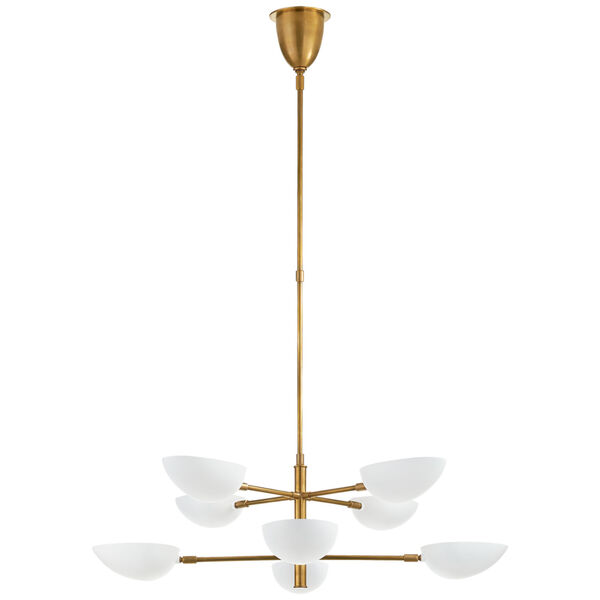 Graphic Large Two-Tier Chandelier in Hand-Rubbed Antique Brass with White Shades by AERIN, image 1
