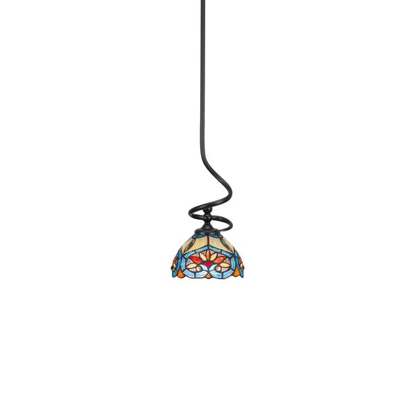 Capri Matte Black One-Light Mini Pendant with Pavo Art Glass, image 1