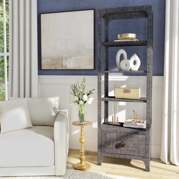 Chatham Charcoal Raffia Etagere with Drawer and Shelves, image 2