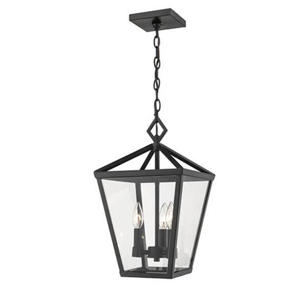 Powder Coat Black Four-Light Outdoor Hanging Lantern with Clear Glass, image 1