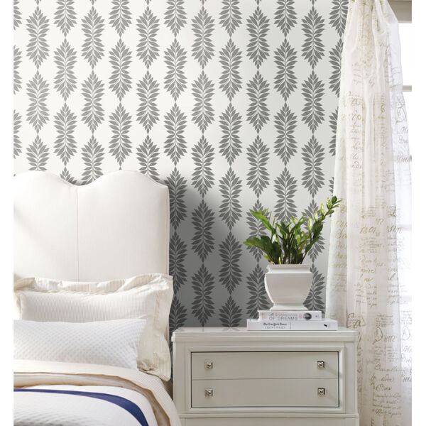 Waters Edge Gray Off White Broadsands Botanica Pre Pasted Wallpaper, image 3