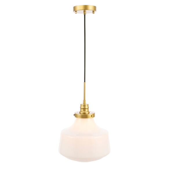 Lyle Brass 11-Inch One-Light Pendant with Frosted White Glass, image 1