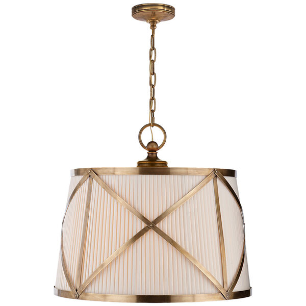 Grosvenor Large Single Hanging Shade in Antique-Burnished Brass with Linen Shade by Chapman and Myers, image 1