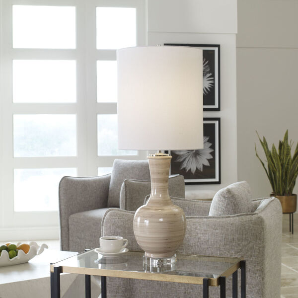 Chalice Taupe and Polished Nickel Table Lamp with White Shade, image 4