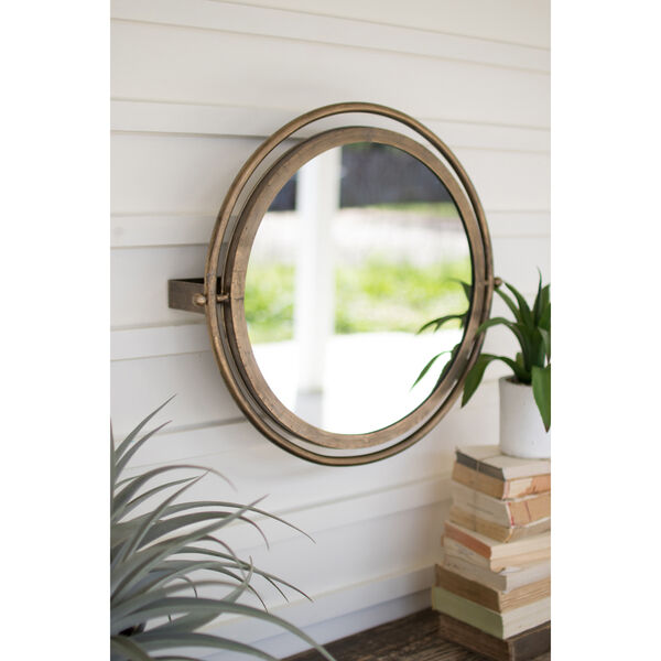 Gold Round Wall Mirror with Adjustable Bracket, image 1