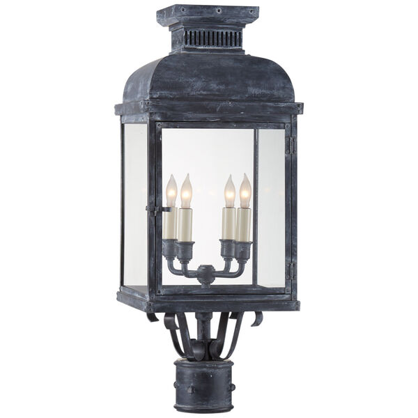 Suffork Post Lantern in Weathered Zinc with Clear Glass by Chapman and Myers, image 1