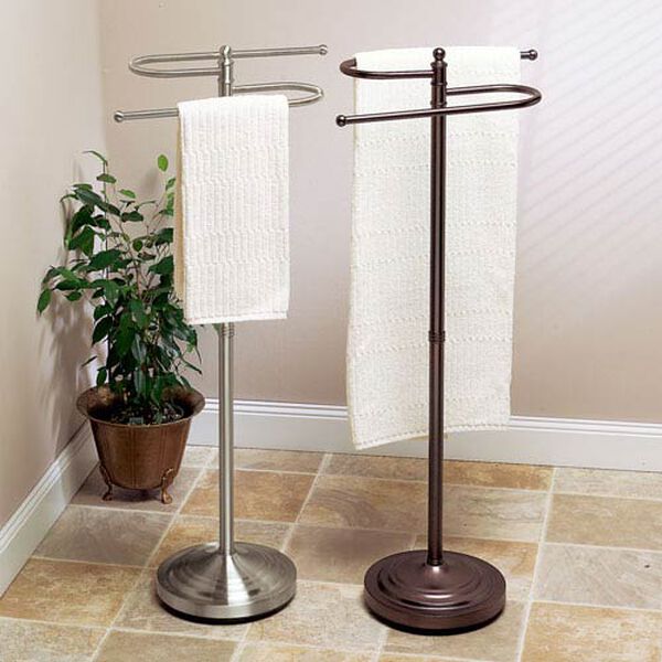 Satin Nickel Floor Standing S-Shaped Towel Rack - 38 Inches High, image 2