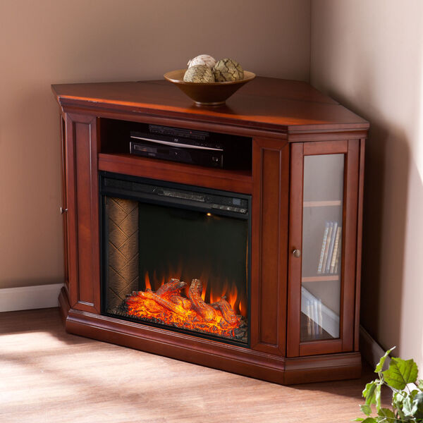 Claremont Brown mahogany Smart Corner Electric Fireplace with Storage, image 4