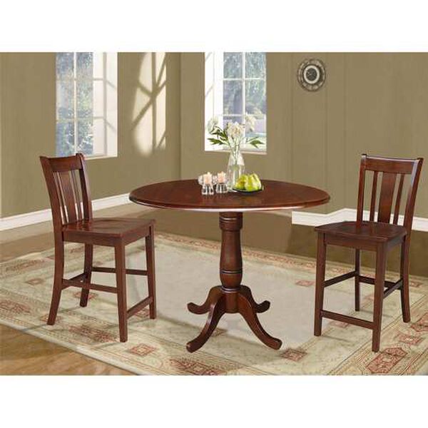 Espresso Round Pedestal Table with Counter Height Stools, 3-Piece, image 3