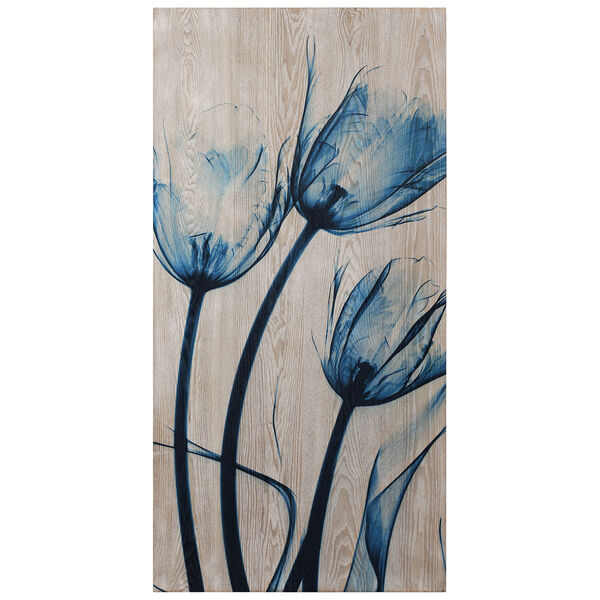 Blue Tulips I Giclee Printed on Hand Finished Ash Wood Wall Art, image 2