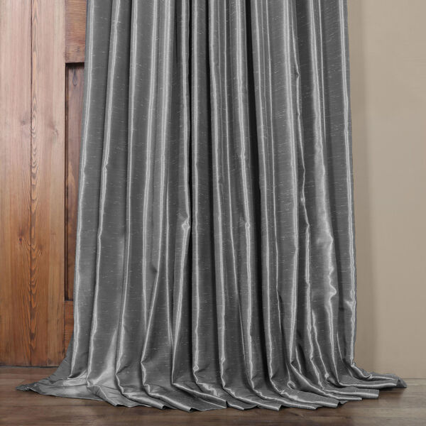 Grey Blackout Double Wide Vintage Textured Faux Dupioni Single Panel Curtain 100 x 84, image 5