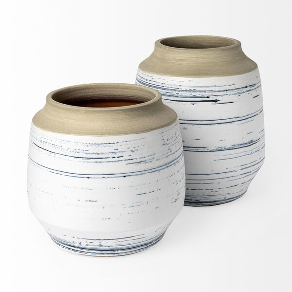 Sonnett White and Blue 9-Inch Ceramic Vase, image 3