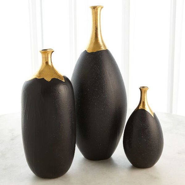 Black and Gold Crackle Large Cylinder Vase, image 2