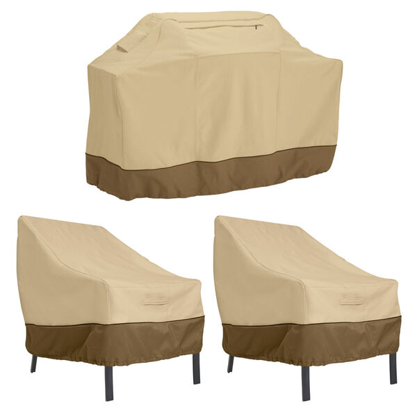 Ash Beige and Brown 64-Inch BBQ Grill Cover and 38-Inch Patio Lounge Chair Cover, image 1